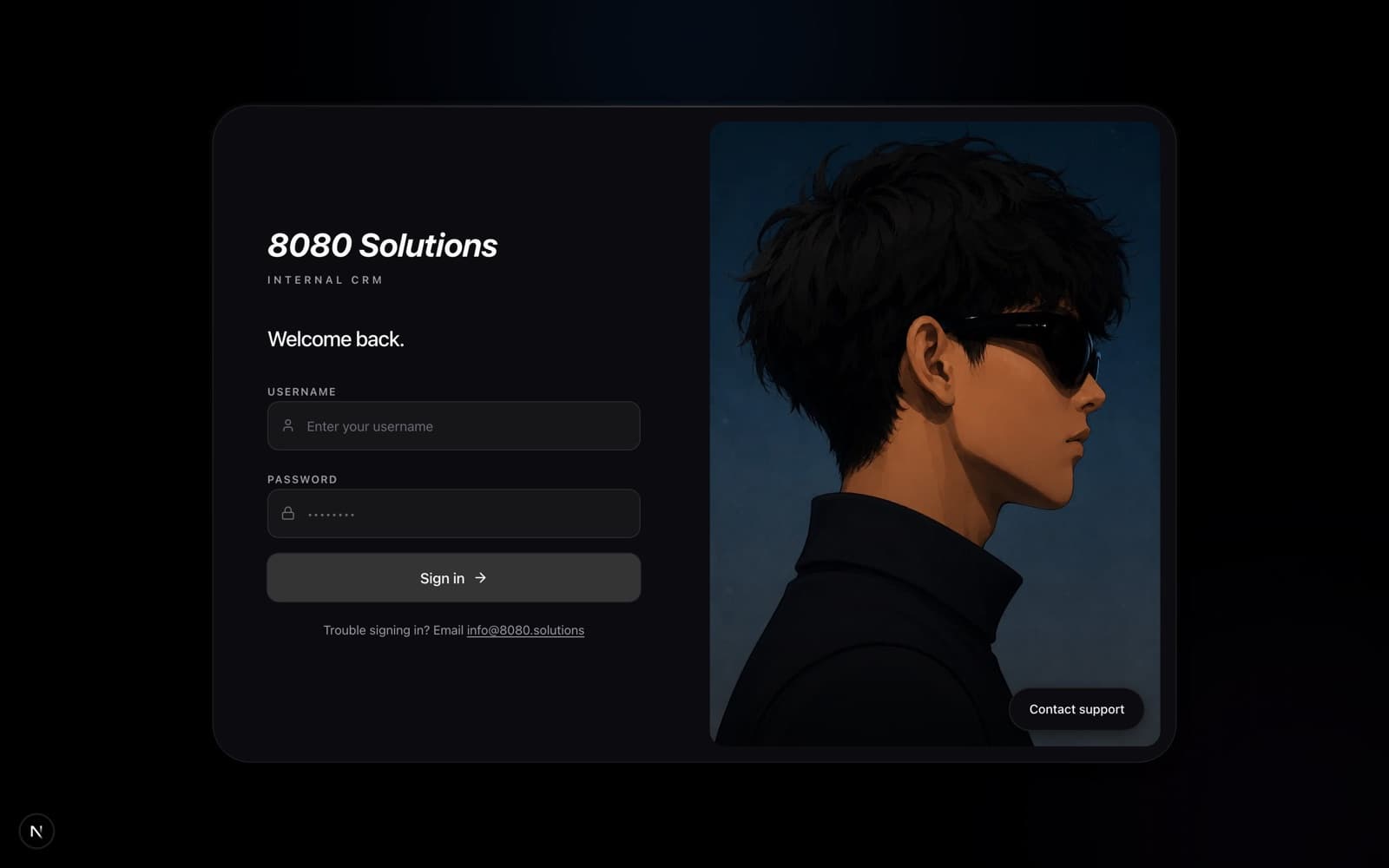 8080 CRM sign-in screen